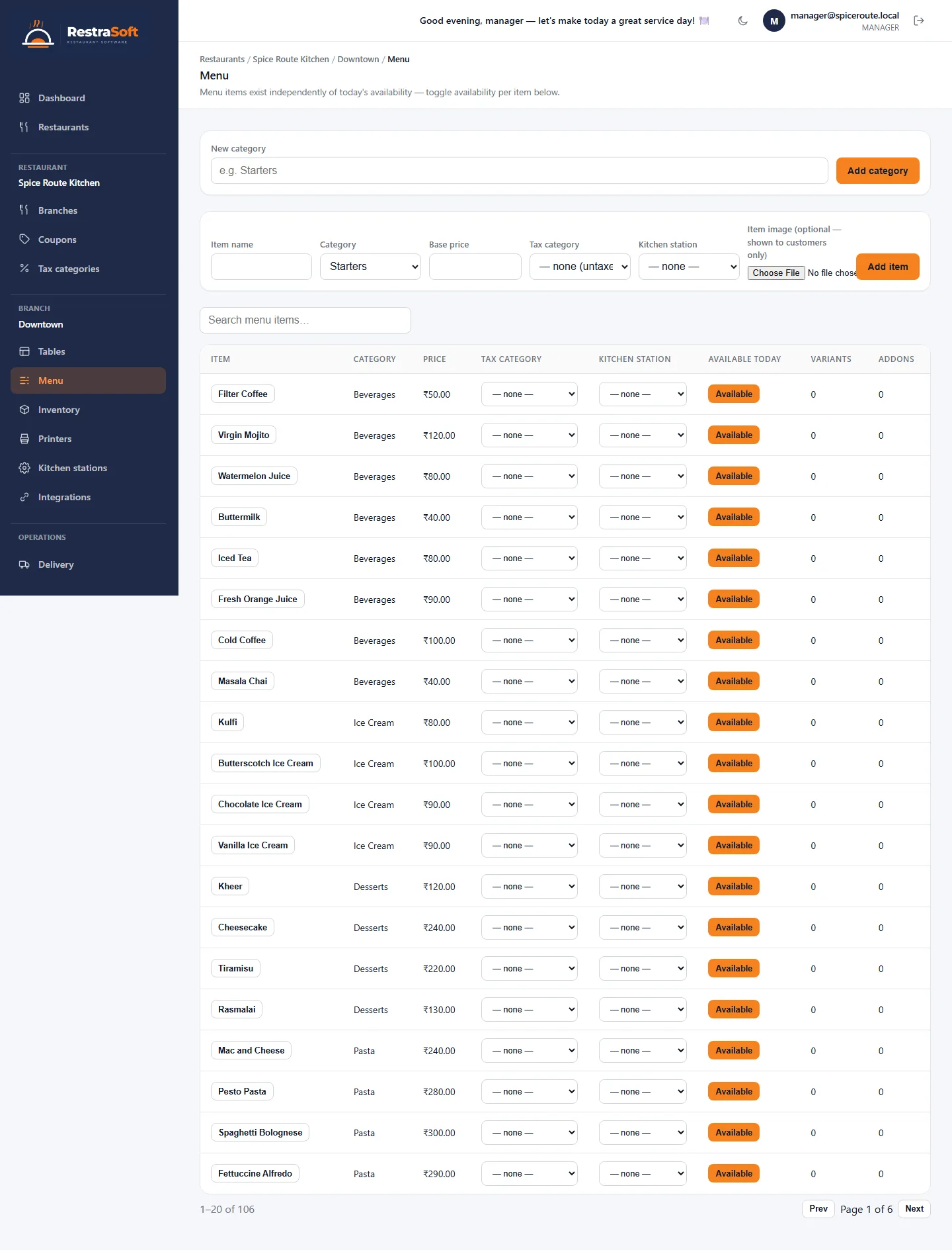 Full-page screenshot of the Restaurant Management System website